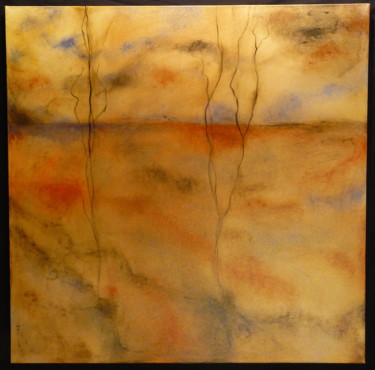 Painting titled "Landscape" by Emmanuelle Noizet, Original Artwork, Oil Mounted on Wood Stretcher frame