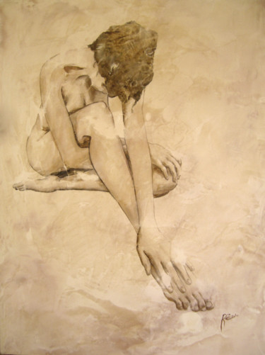 Painting titled "nu assis" by Emmanuel Roussel, Original Artwork