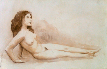 Pittura intitolato "nu-allonge" da Emmanuel Roussel, Opera d'arte originale