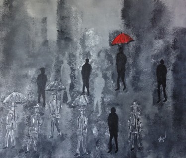 Peinture intitulée "L'homme au paraplui…" par Emmeline Delzenne, Œuvre d'art originale, Acrylique