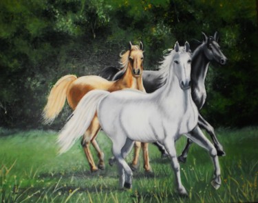 Painting titled "Caballos" by Emperatriz Freites, Original Artwork, Oil