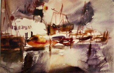 Malerei mit dem Titel "Hafen in Friesland" von Emy Ferjanc, Original-Kunstwerk, Tinte