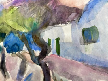 Painting titled "Haus in Santorin, G…" by Emy Ferjanc, Original Artwork, Watercolor