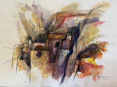 Malerei mit dem Titel "Auf Santorin, Griec…" von Emy Ferjanc, Original-Kunstwerk, Aquarell