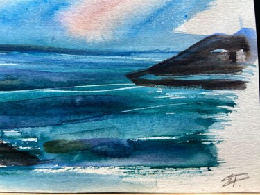 Painting titled ""Am Meer bei Abendd…" by Emy Ferjanc, Original Artwork, Watercolor