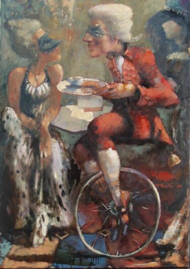 Painting titled "The Waiter" by Emzar Kiknavelidze, Original Artwork
