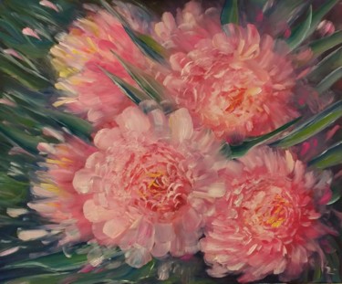 Pittura intitolato "Gorgeous pink peoni…" da Ekaterina Suvorova, Opera d'arte originale, Olio