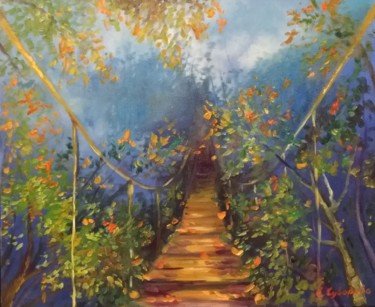 Painting titled "Route vers l'automne" by Ekaterina Suvorova, Original Artwork, Oil