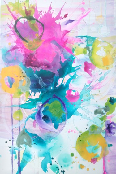Картина под названием "Цветущий сад" - Ena Avendirg, Подлинное произведение искусства, Акрил Установлен на Деревянная рама д…