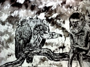 Peinture intitulée "Starving Children-2" par Enaab Karim, Œuvre d'art originale, Encre