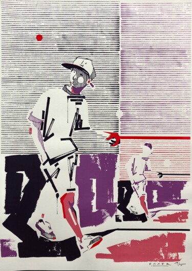 Druckgrafik mit dem Titel "Multiresolution" von Enaer, Original-Kunstwerk, Holzschnitt