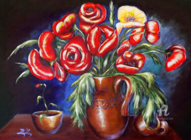 Malerei mit dem Titel "Rustic Poppies" von Nick Ercsei, Original-Kunstwerk, Acryl
