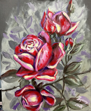 Painting titled "Winter Roses" by Nick Ercsei, Original Artwork, Acrylic