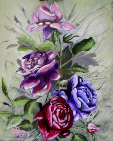 Painting titled "Winter Roses 2" by Nick Ercsei, Original Artwork, Acrylic