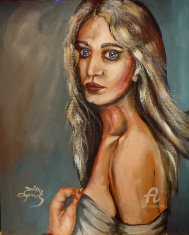 Painting titled "Woman Portrait" by Nick Ercsei, Original Artwork, Acrylic