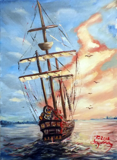 Pintura intitulada "Sailing" por Nick Ercsei, Obras de arte originais, Acrílico