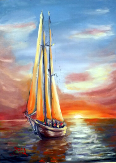 Картина под названием "Seascape 3" - Nick Ercsei, Подлинное произведение искусства, Масло
