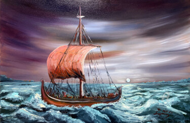 Painting titled "Restless Sail" by Nick Ercsei, Original Artwork, Oil