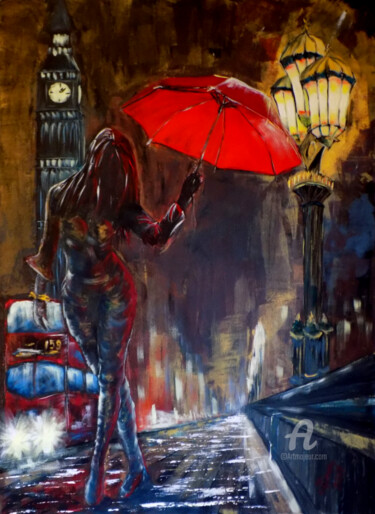 Pintura titulada "Catwalk in Rain-Lon…" por Nick Ercsei, Obra de arte original, Acrílico