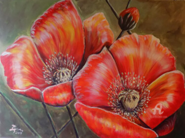 Painting titled "Poppies" by Nick Ercsei, Original Artwork, Acrylic