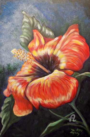 Painting titled "Hibiscus Flower" by Nick Ercsei, Original Artwork, Acrylic