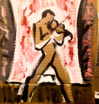Schilderij getiteld "Violinist" door Athanasios Naupaktios, Origineel Kunstwerk, Acryl