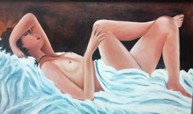 Painting titled "Desnudo femenino" by Encarnita Martin, Original Artwork, Oil Mounted on Wood Stretcher frame