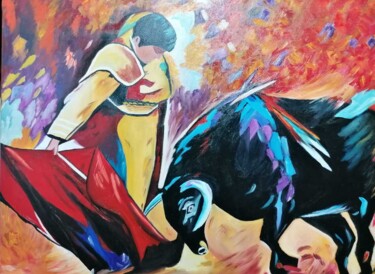 Pintura titulada "Corrida de toros. A…" por Encarnita Martin, Obra de arte original, Oleo