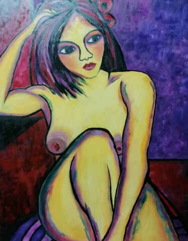 Painting titled "Pensativa" by Encarnita Martin, Original Artwork, Oil