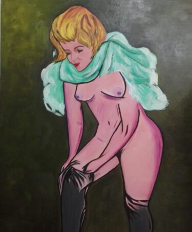 Pintura titulada "Subiendose la media" por Encarnita Martin, Obra de arte original, Oleo Montado en Bastidor de camilla de m…