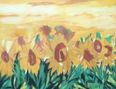 Pittura intitolato "Campo de girasoles" da Encarnita Martin, Opera d'arte originale, Olio Montato su Telaio per barella in l…