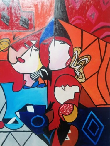 Painting titled "Cubismo art" by Encarnita Martin, Original Artwork, Oil Mounted on Wood Stretcher frame