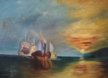 Painting titled "Marina" by Encarnita Martin, Original Artwork, Oil Mounted on Wood Stretcher frame