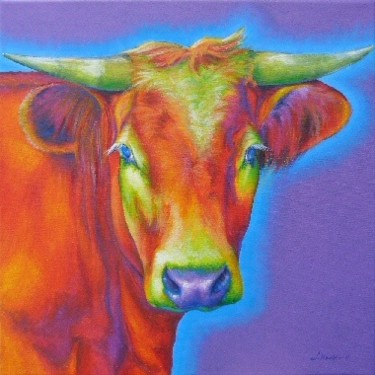 Malerei mit dem Titel "Du bunte Kuh!" von Sabine Koschier, Original-Kunstwerk, Öl