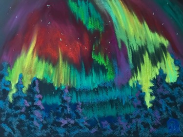 Dessin intitulée "Северное сияние 2.j…" par Larissa Lukaneva, Œuvre d'art originale, Pastel