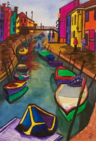 Malerei mit dem Titel "Венеция. Лодки." von Larissa Lukaneva, Original-Kunstwerk, Tinte