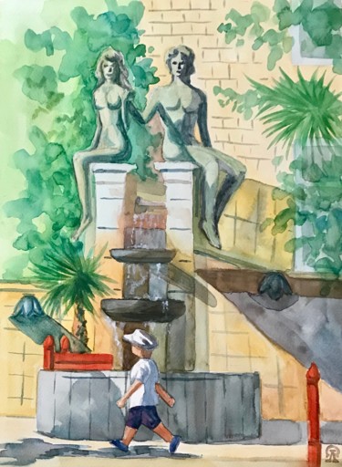 Peinture intitulée "Адам и Ева. Скетч." par Larissa Lukaneva, Œuvre d'art originale, Aquarelle