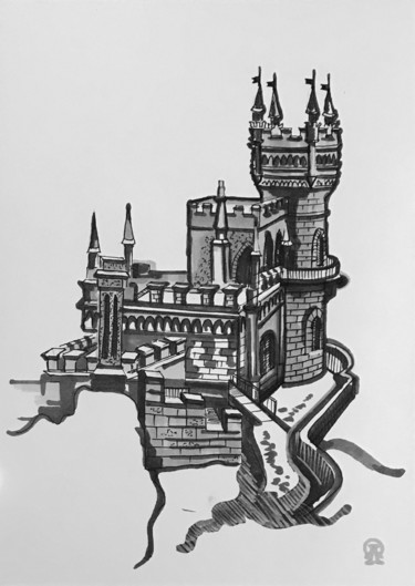Рисунок под названием "Замок. Скетч." - Larissa Lukaneva, Подлинное произведение искусства, Маркер
