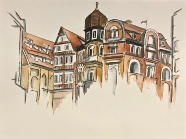 「Центр города. Скетч.」というタイトルの絵画 Larissa Lukanevaによって, オリジナルのアートワーク, 水彩画