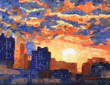 Картина под названием "Закат над городом." - Larissa Lukaneva, Подлинное произведение искусства, Масло