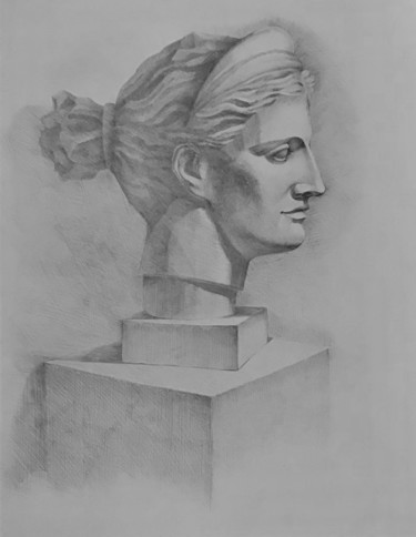 Рисунок под названием "Гипсовая голова. Пр…" - Larissa Lukaneva, Подлинное произведение искусства, Карандаш