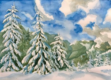 Картина под названием "Ели под снегом." - Larissa Lukaneva, Подлинное произведение искусства, Акварель