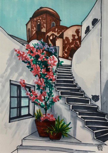 Dessin intitulée "Чёрная лестница. Ск…" par Larissa Lukaneva, Œuvre d'art originale, Marqueur