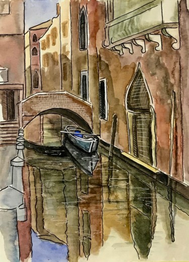 Картина под названием "Венеция. Лодка. Ске…" - Larissa Lukaneva, Подлинное произведение искусства, Акварель