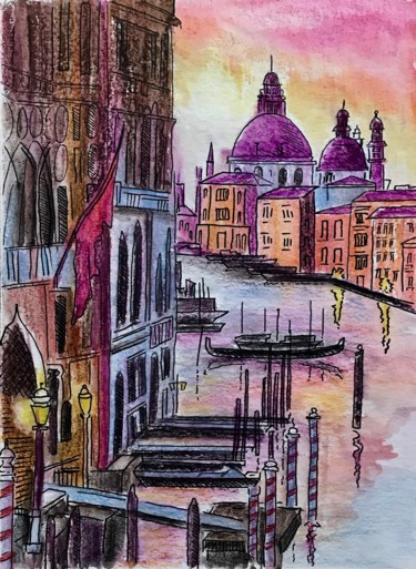 Peinture intitulée "Венеция. Купол." par Larissa Lukaneva, Œuvre d'art originale, Aquarelle