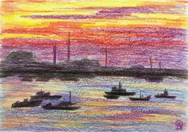 Malerei mit dem Titel "Лодки. Скетч." von Larissa Lukaneva, Original-Kunstwerk, Pastell
