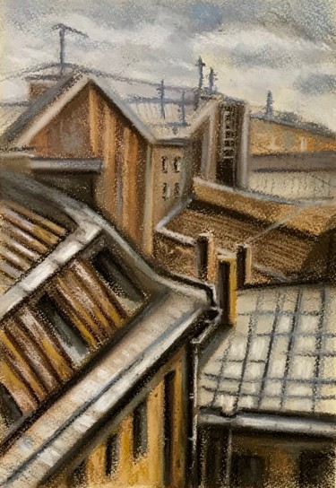 Картина под названием "Крыши. Скетч." - Larissa Lukaneva, Подлинное произведение искусства, Пастель