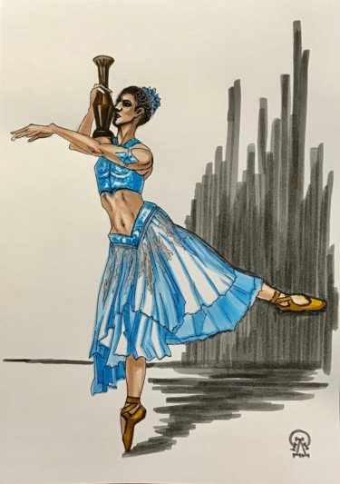 Dessin intitulée "Балерина. Скетч." par Larissa Lukaneva, Œuvre d'art originale, Marqueur