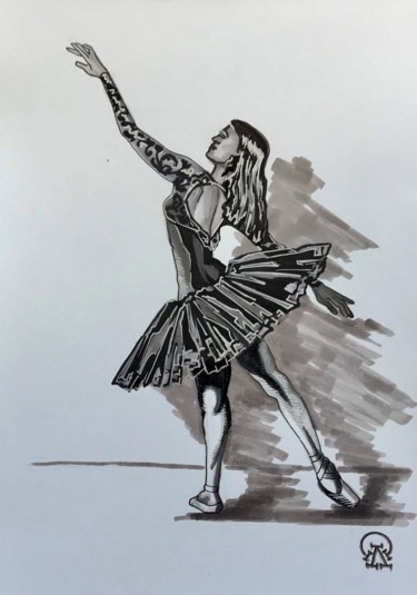 Dibujo titulada "Балерина. Скетч." por Larissa Lukaneva, Obra de arte original, Rotulador