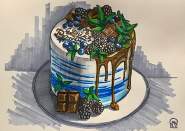 Drawing titled "Именинный торт. Ске…" by Larissa Lukaneva, Original Artwork, Marker